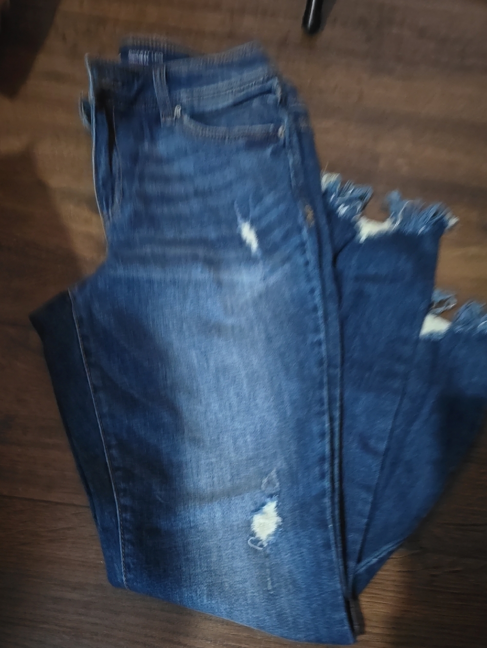 Macy's Dark Blue Distressed Ankle Crop Jeans